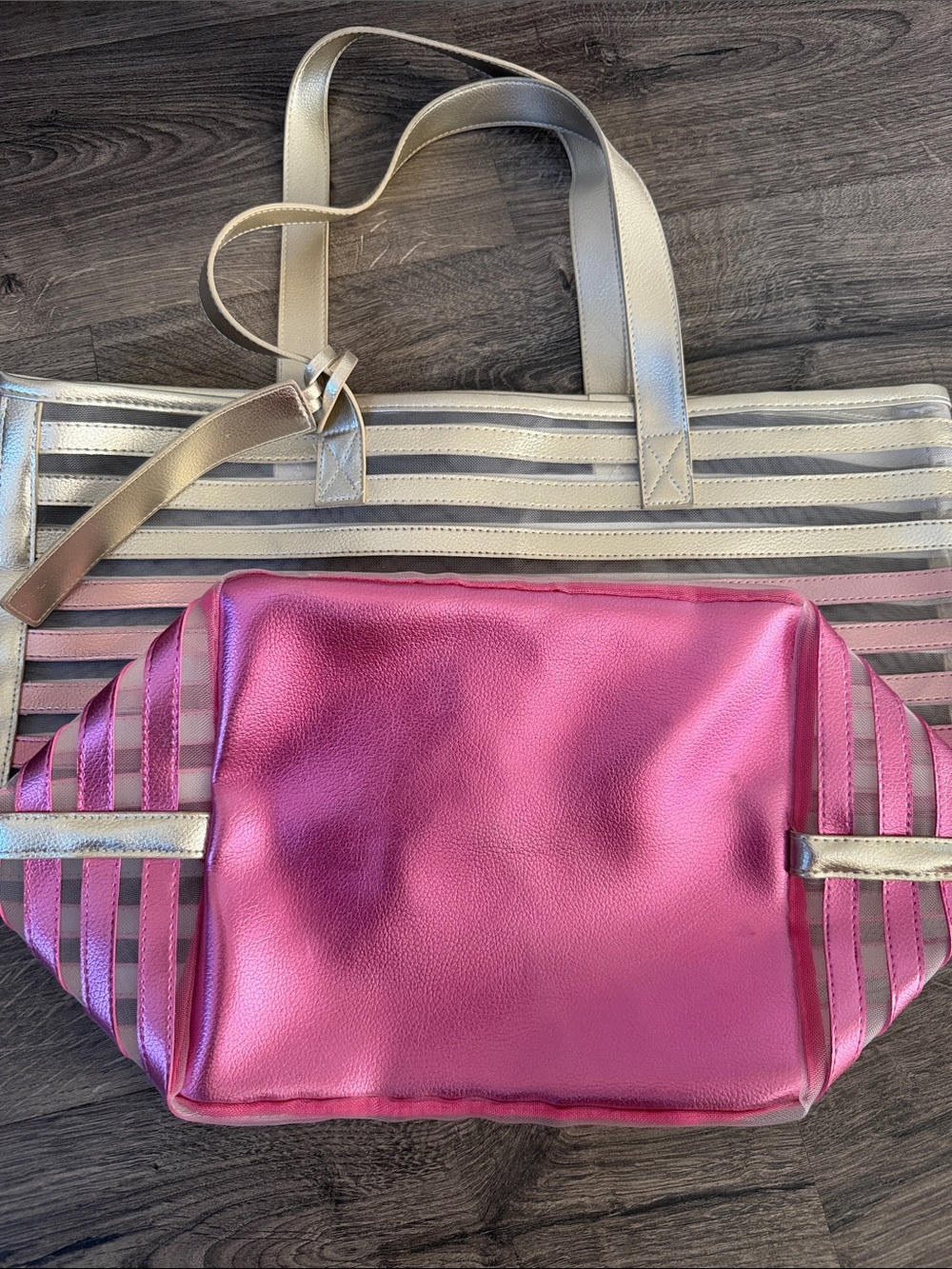 Victoria's Secret Gold to Pink Ombre Striped Tote/Beach Bag - Picture 5 of 5